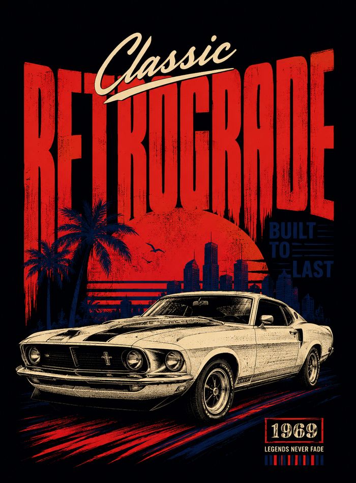 Classic Retrograde Car Poster