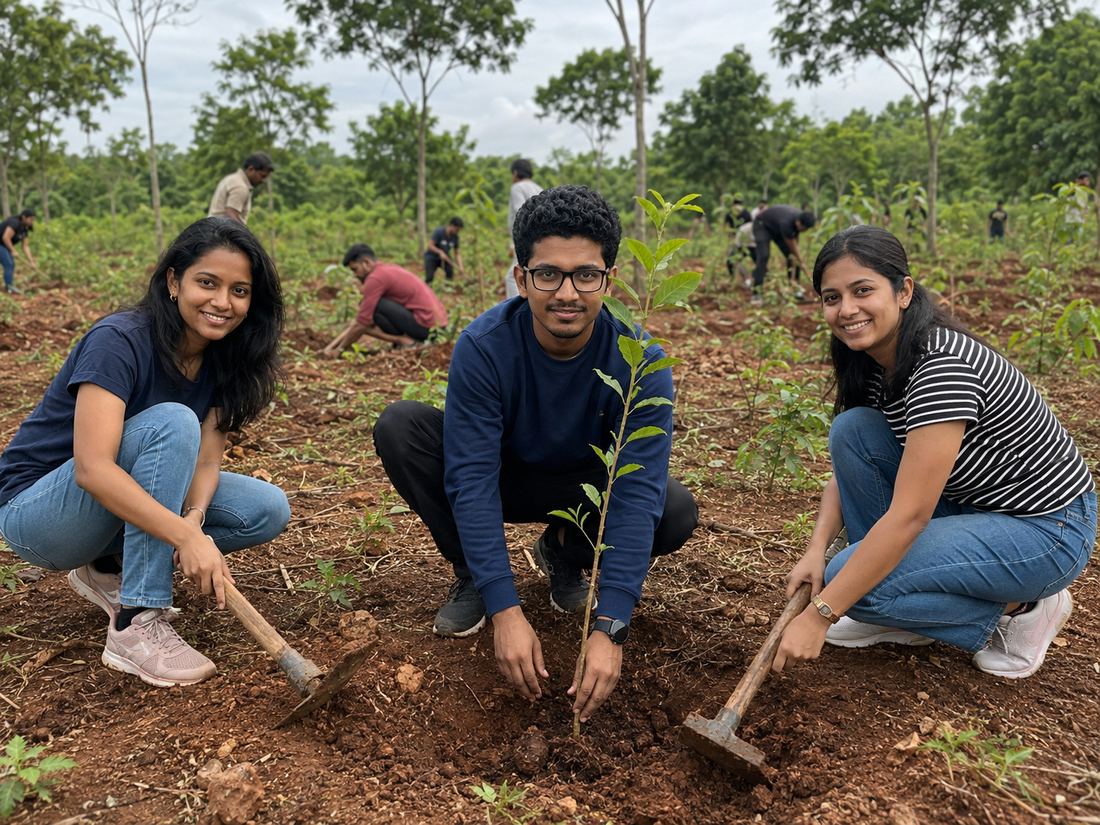 Team members planting a young sapling