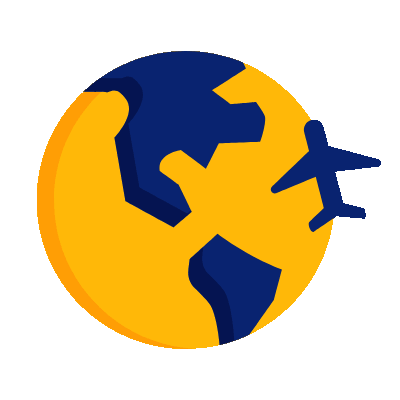 Globe with airplane icon representing stronger global digital presence